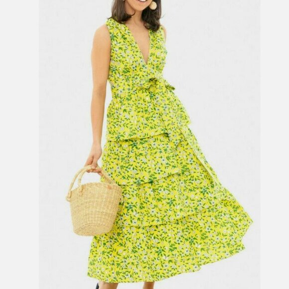 Banjanan Eliza Dress Audrey Sprig Aurora Cotton Poplin Midi - Picture 2 of 10